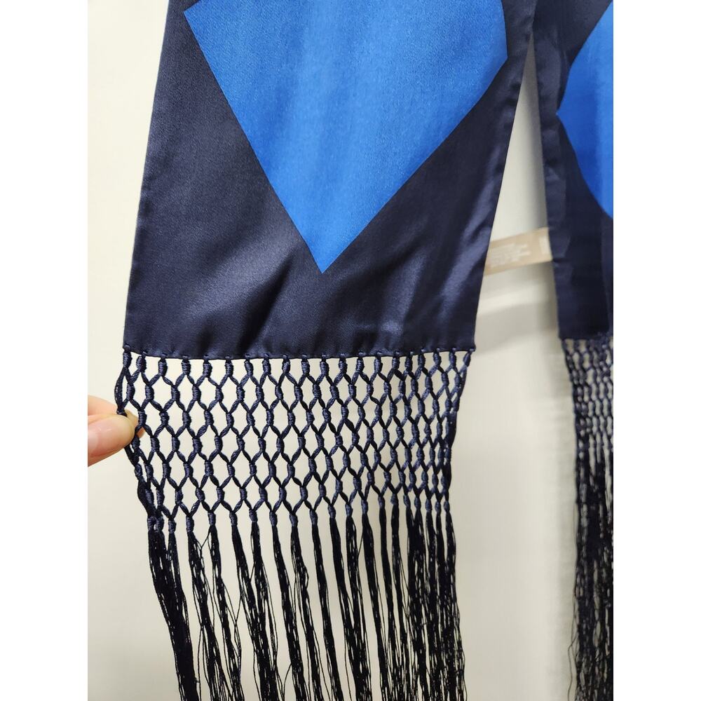 Echo Women's Extra Long Diamond Pattern Rectangle Silk Scarf W/Fringe, Blue/Navy - Picture 4 of 8
